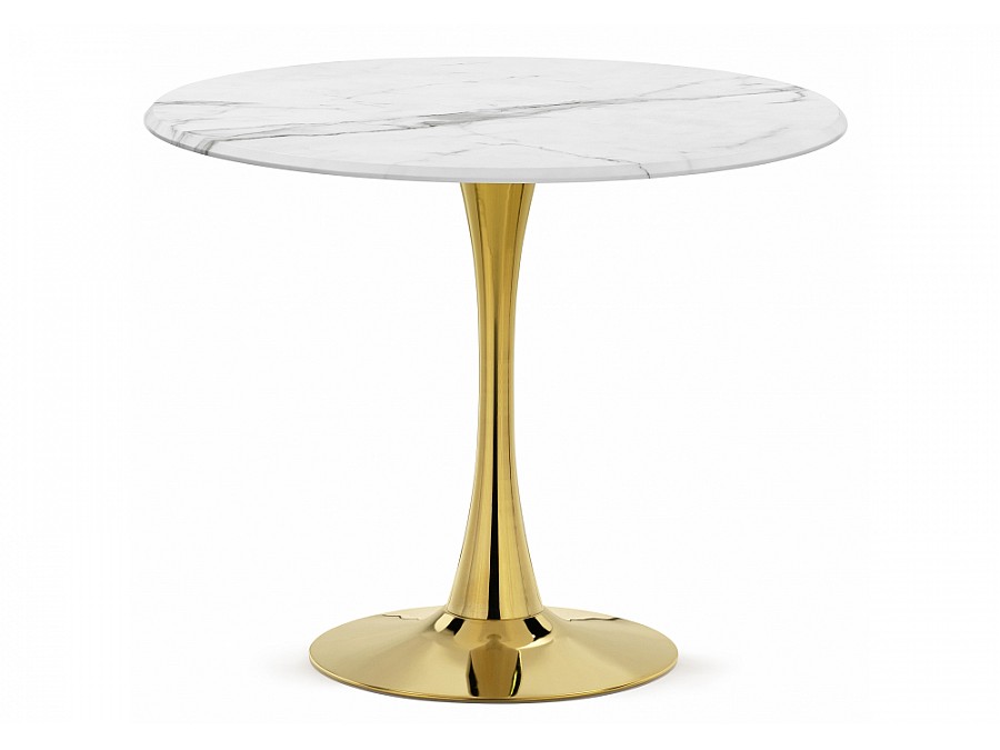 Стол деревянный Тулип 90х73 белый мрамор / золото