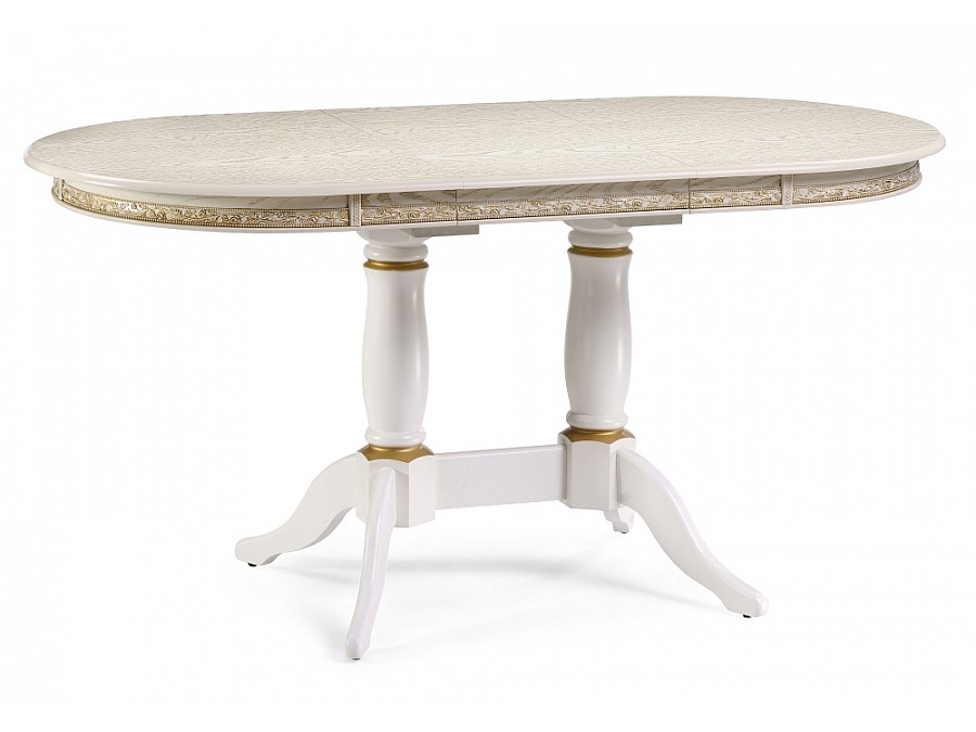 Стол деревянный Кантри 120(160)х80х75 слоновая кость с золотой патиной