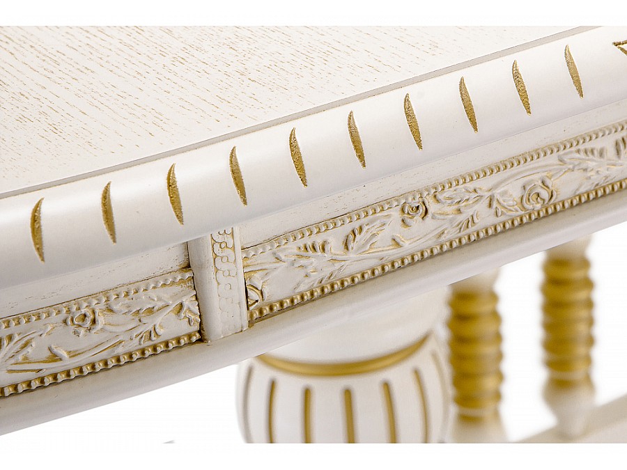 Стол деревянный Кантри 160(200-240)х107х78 молочный с золотой патиной