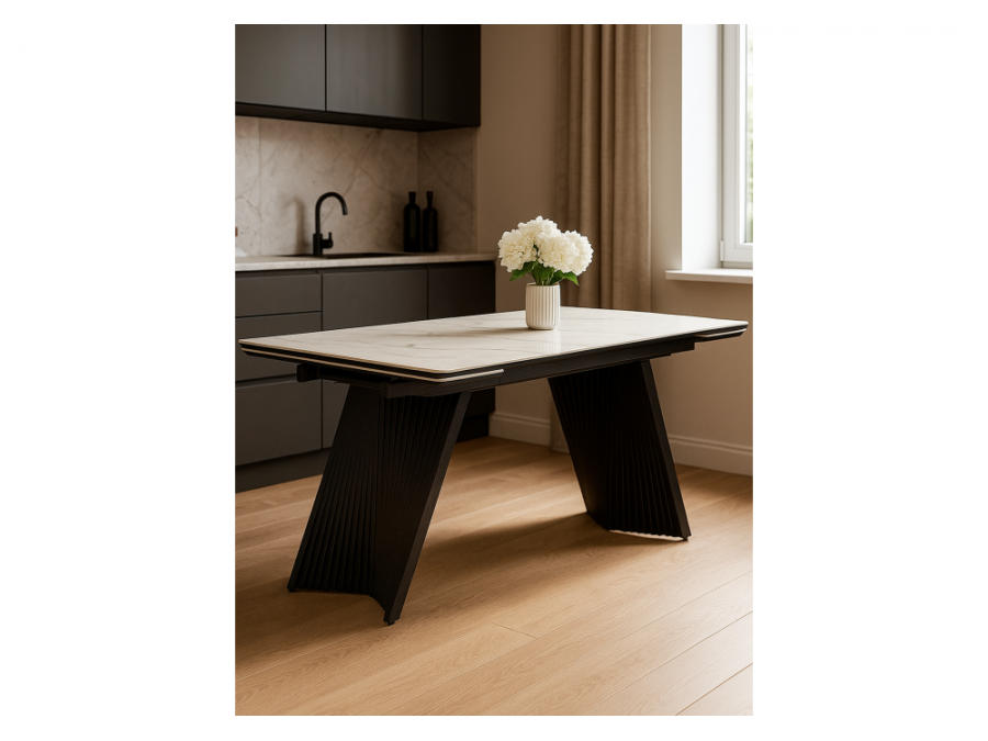 Вейв 160(220)х89 белый с прожилками gilt white / черный