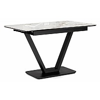 Керамический стол Бугун 120(160)х80х77 белый мрамор глняец / черный