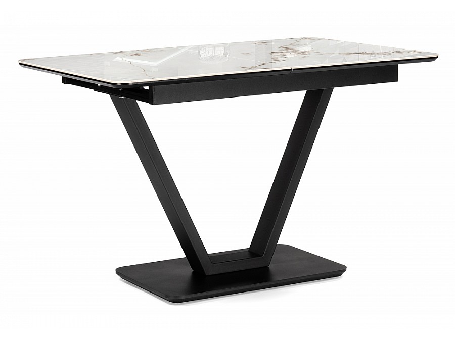 Керамический стол Бугун 120(160)х80х77 белый мрамор глняец / черный