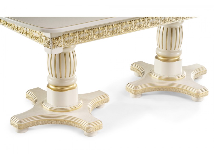 Стол деревянный Морнит 180(240)х100х76 слоновая кость / золото