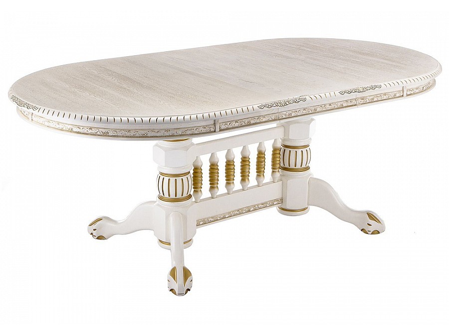 Стол деревянный Кантри 160(200-240)х107х78 молочный с золотой патиной