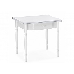 Стол деревянный Брентон с ящиком 60(120)х79х75 белый глянец