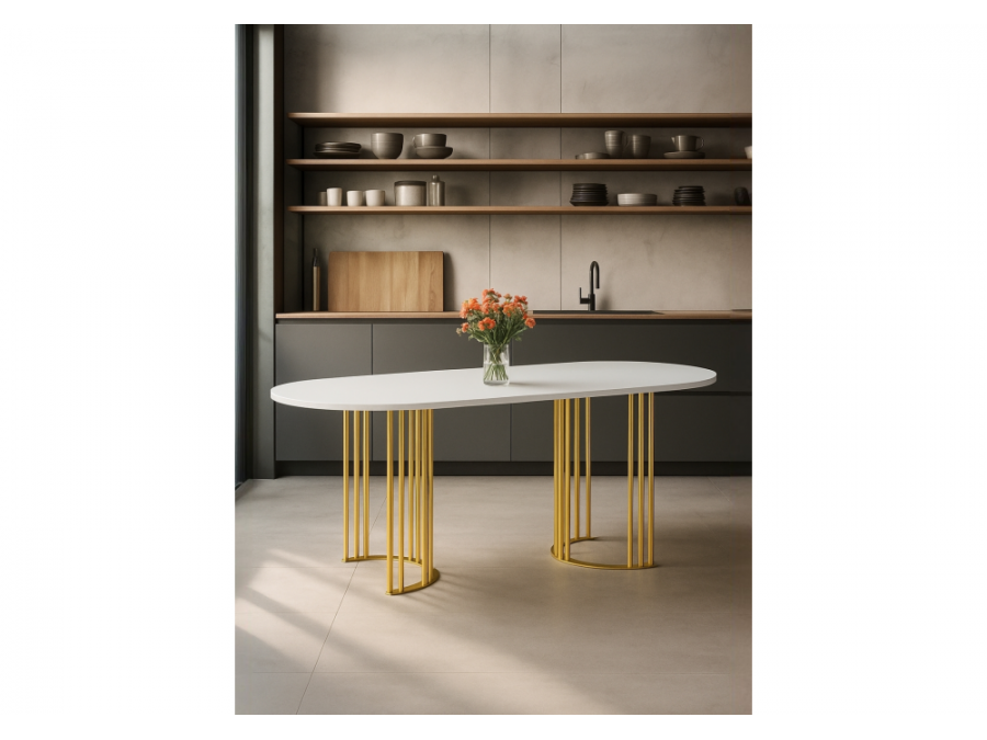 Хьюго О 200 х 90 белая шагрень пленка / золотые ноги