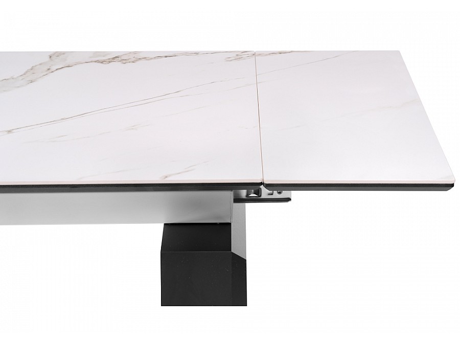 Керамический стол Давос 140(200)х80х78 белый мрамор / черный кварц