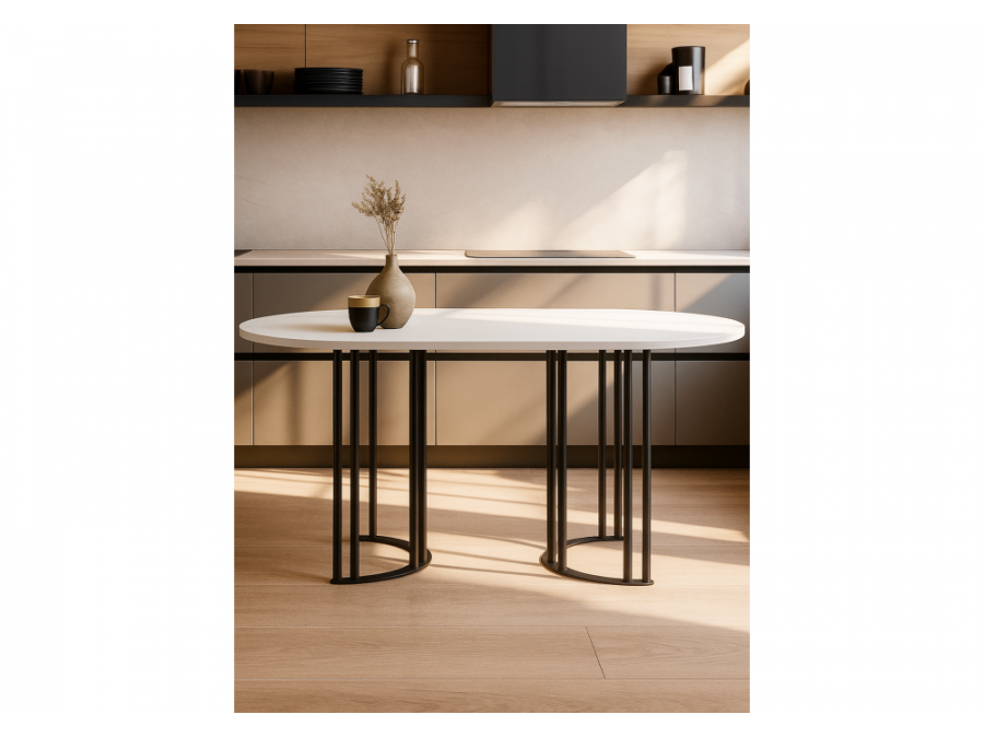 Хьюго О 160 х 90 белая шагрень пленка / черные ноги