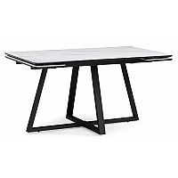 Керамический стол Памелла 140(200)х80х75 белый мрамор snow white / черный