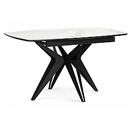 Керамический стол Риполь 140(180)х80 белый мрамор snow white / черный