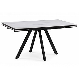 Керамический стол Вилли 140(200)х80 белый мрамор snow white / черный