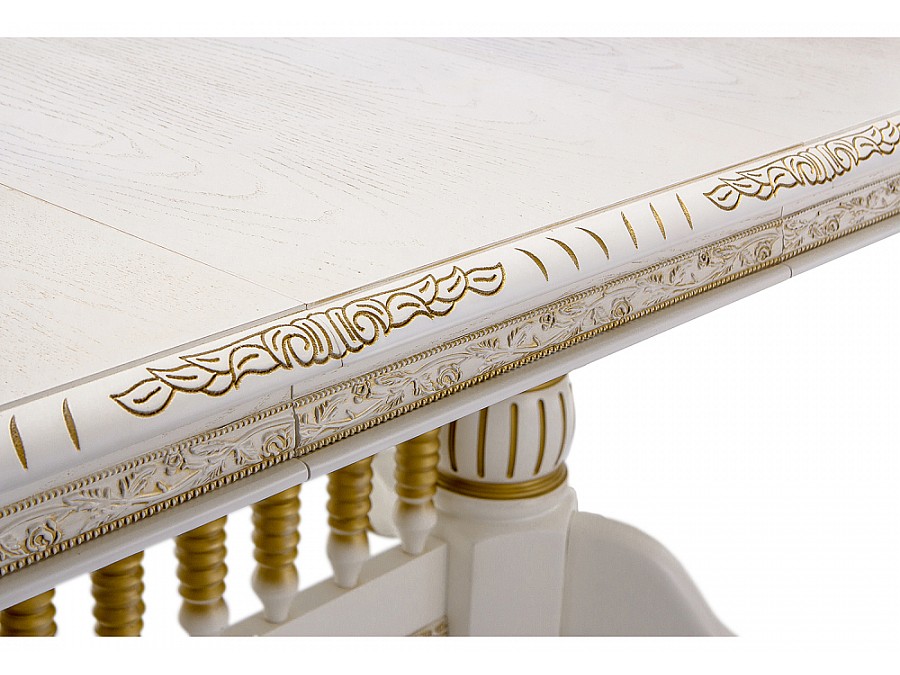 Стол деревянный Кантри 160(200-240)х107х78 молочный с золотой патиной