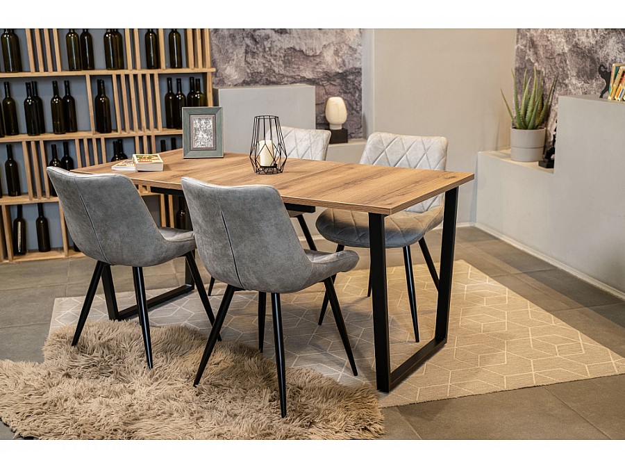 Стол деревянный раскладной Лота Лофт 120(160)х75х75 25 мм дуб делано темный / матовый черный