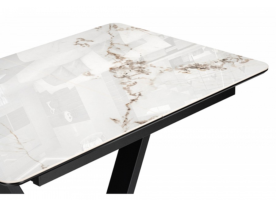 Керамический стол Бугун 120(160)х80х77 белый мрамор глняец / черный
