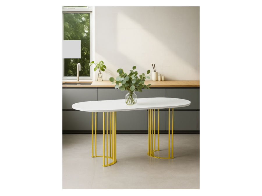 Хьюго О 160 х 90 белая шагрень пленка / золотые ноги