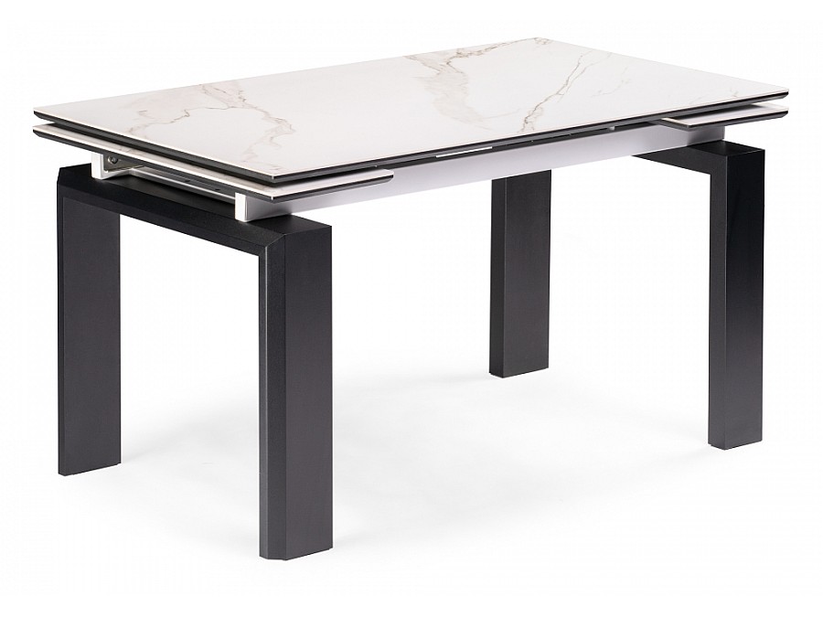 Керамический стол Давос 140(200)х80х78 белый мрамор / черный кварц