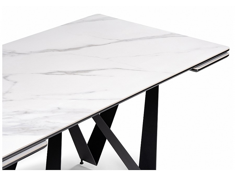 Керамический стол Марвин 160(220)х90х76 белый мрамор / черный