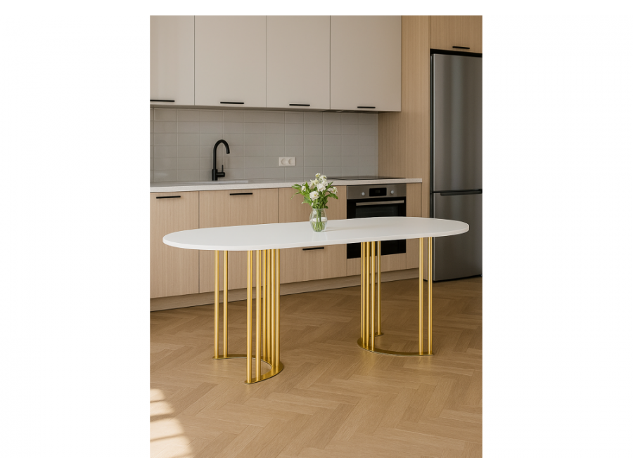 Хьюго О 160 х 90 белая шагрень пленка / золотые ноги