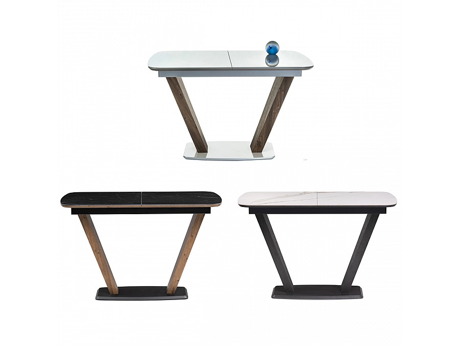 Керамический стол Петир 120(160)х80х75 белый мрамор / графит / темный камень