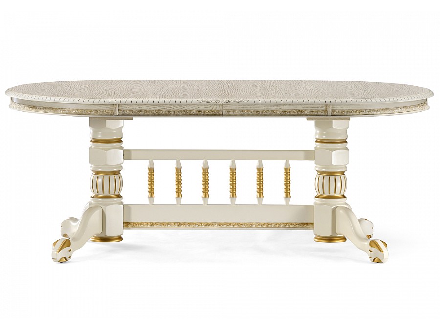 Стол деревянный Кантри 200(280)х107х79 слоновая кость / патина золото