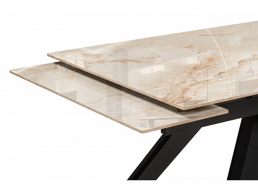 Керамический стол Морсби 140(200)х80х80 butterfly onyx beige / черный