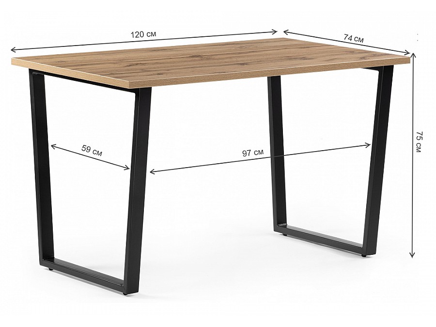 Стол деревянный Лота Лофт 120х74х75 25 мм дуб вотан / матовый черный