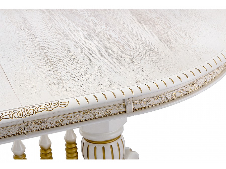 Стол деревянный Кантри 160(200-240)х107х78 молочный с золотой патиной