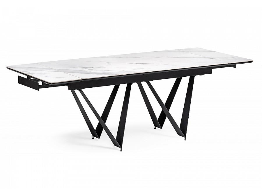 Керамический стол Марвин 160(220)х90х76 белый мрамор / черный