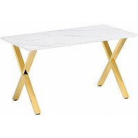 Керамический стол Селена 3 140х80х77 белый мрамор / золото