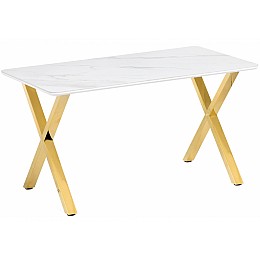 Керамический стол Селена 3 140х80х77 белый мрамор / золото