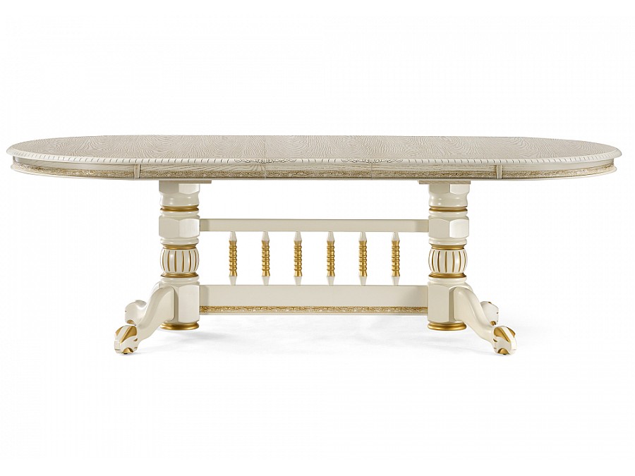 Стол деревянный Кантри 200(280)х107х79 слоновая кость / патина золото