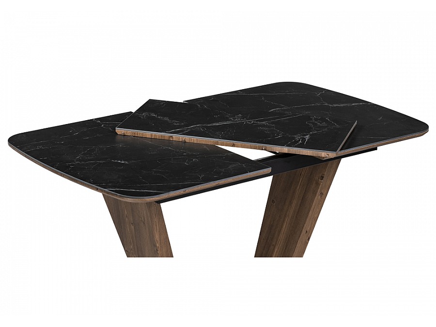 Керамический стол Петир 120(160)х80х75 черный мрамор / орех / черный