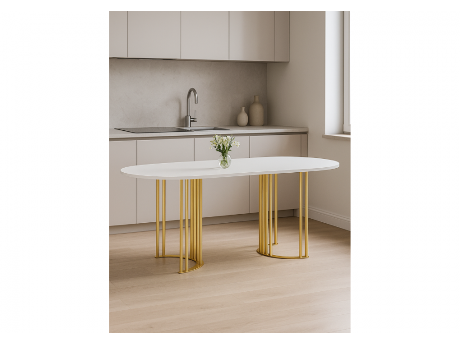 Хьюго О 160 х 90 белая шагрень пленка / золотые ноги