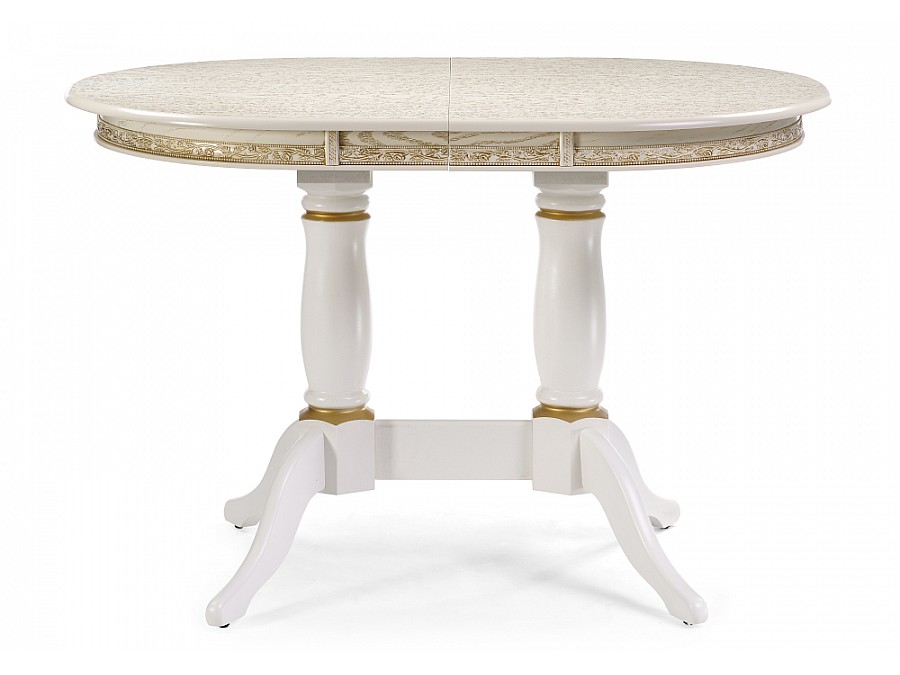 Стол деревянный Кантри 120(160)х80х75 слоновая кость с золотой патиной