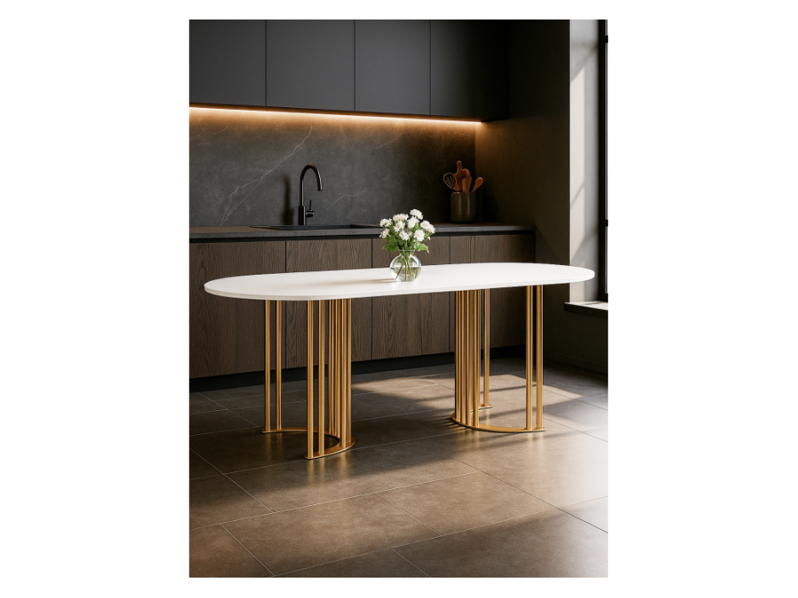 Хьюго О 180 х 90 белая шагрень пленка / золотые ноги