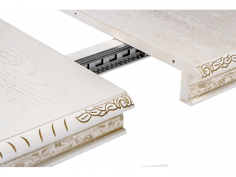 Стол деревянный Кантри 160(200-240)х107х78 молочный с золотой патиной