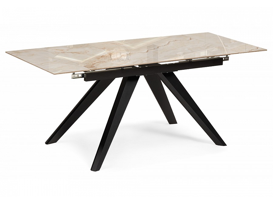 Керамический стол Морсби 140(200)х80х80 butterfly onyx beige / черный