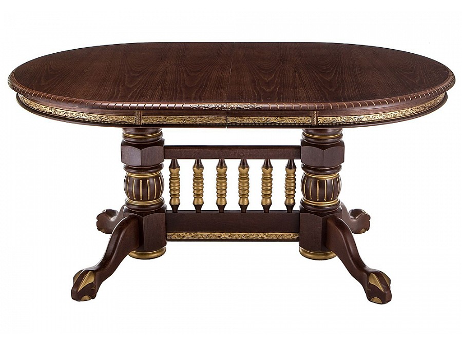 Стол деревянный Кантри 160(200-240)х107х78 орех с золотой патиной