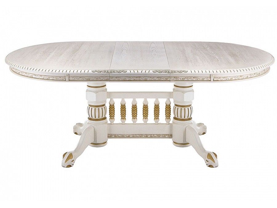 Стол деревянный Кантри 160(200-240)х107х78 молочный с золотой патиной