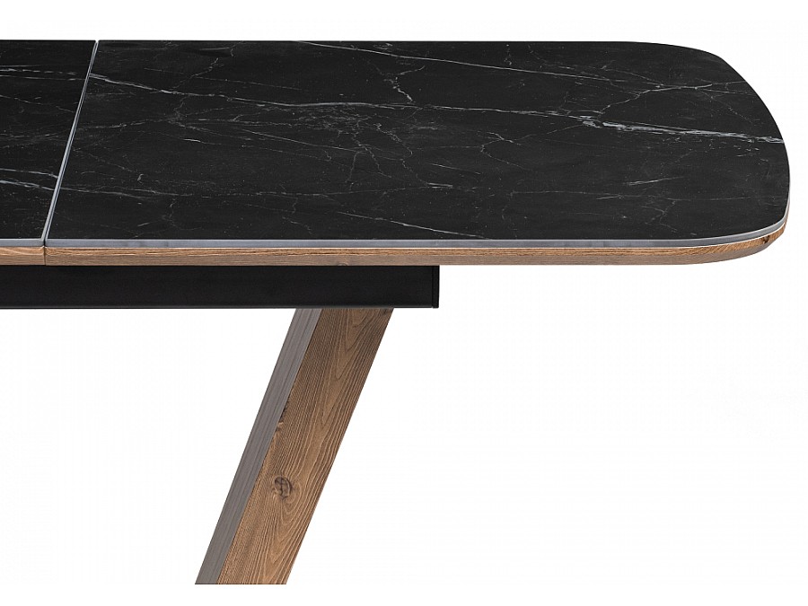 Керамический стол Петир 120(160)х80х75 черный мрамор / орех / черный