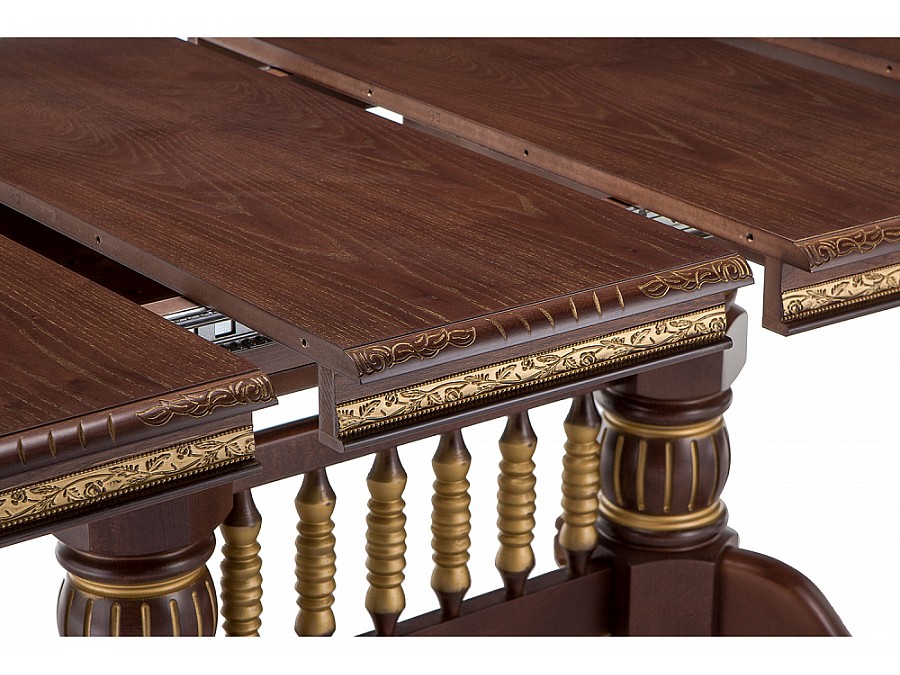 Стол деревянный Кантри 160(200-240)х107х78 орех с золотой патиной