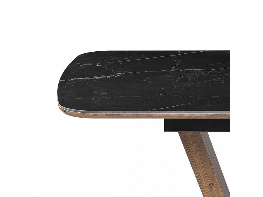 Керамический стол Петир 120(160)х80х75 черный мрамор / орех / черный