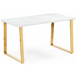 Керамический стол Селена 2 140х80х77 белый мрамор / золото