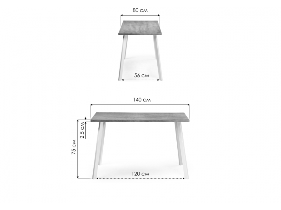 Стол деревянный Тринити Лофт 140x80x75 25 мм делано светлый / матовый черный