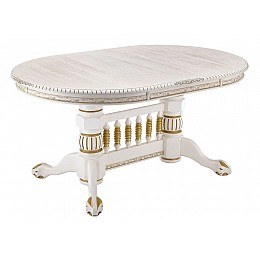 Стол деревянный Кантри 160(200-240)х107х78 молочный с золотой патиной