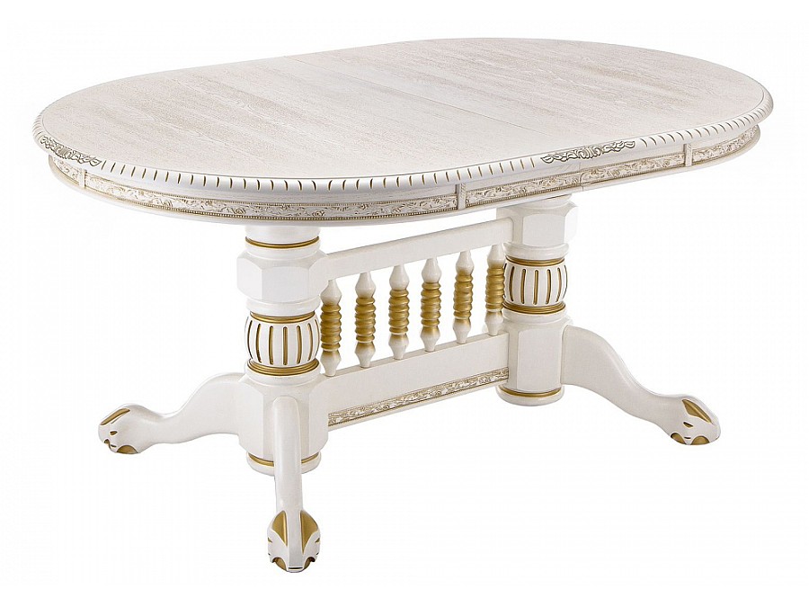 Стол деревянный Кантри 160(200-240)х107х78 молочный с золотой патиной