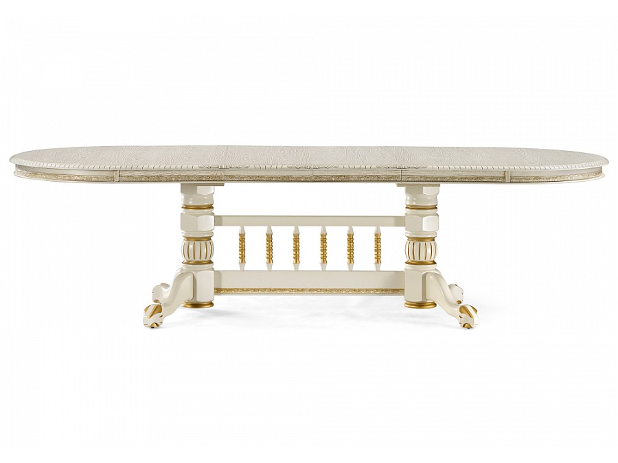 Стол деревянный Кантри 200(280)х107х79 слоновая кость / патина золото