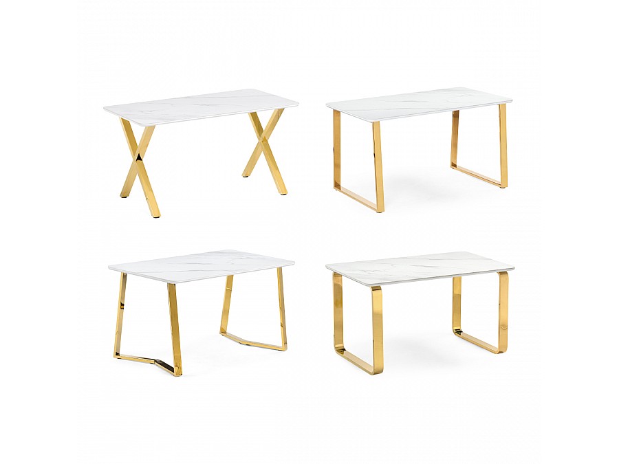 Керамический стол Селена 2 180х90х77 белый мрамор / золото