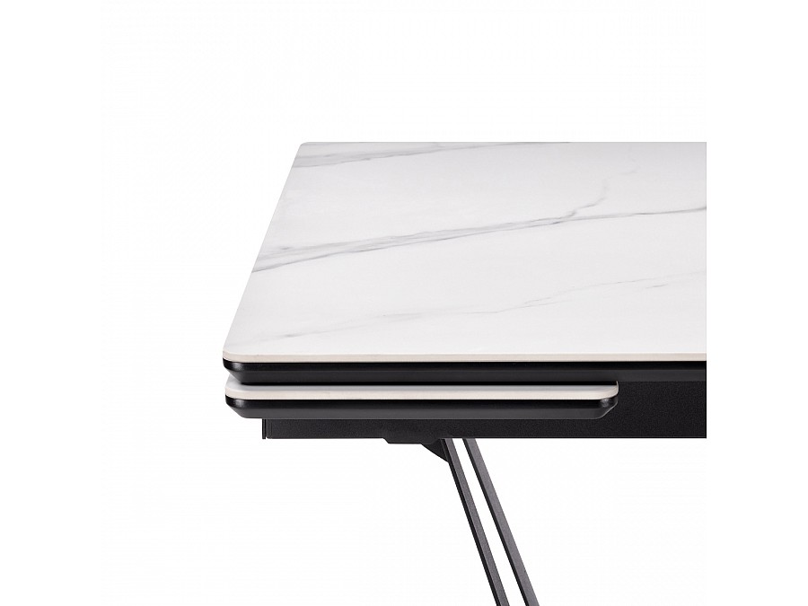 Керамический стол Марвин 160(220)х90х76 белый мрамор / черный