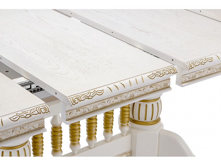 Стол деревянный Кантри 160(200-240)х107х78 молочный с золотой патиной